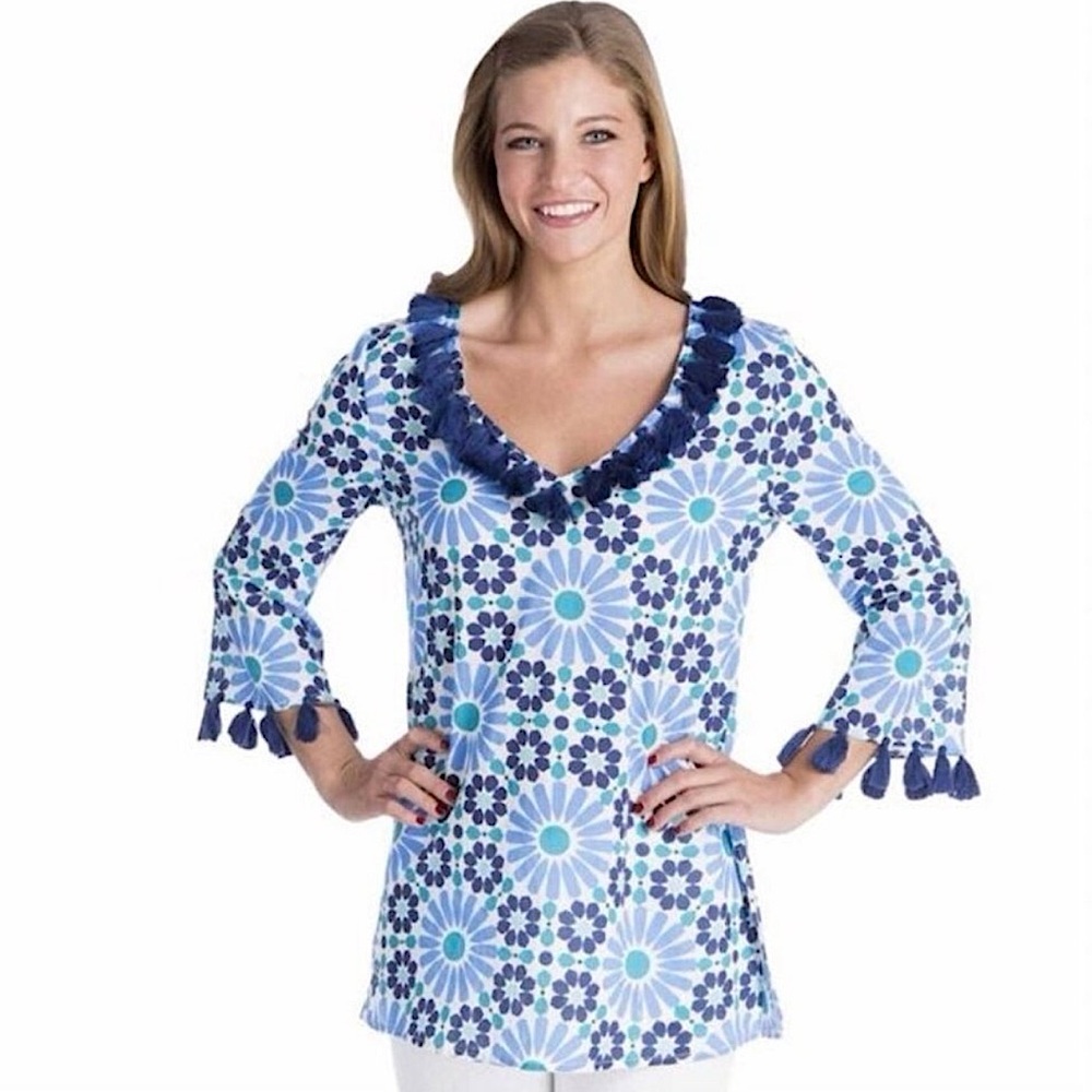 Mud Pie Kendall Tassel Floral Tunic top Women’s size medium